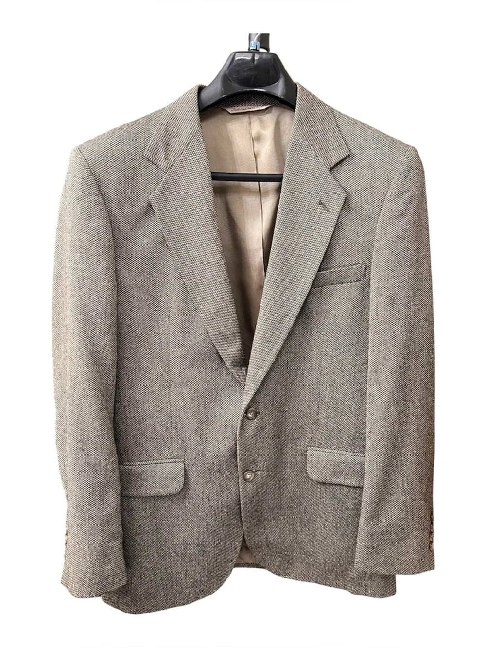 Stafford 40L Brown Houndstooth Sport Coat Wool Silk Blend Blazer USA Tailored